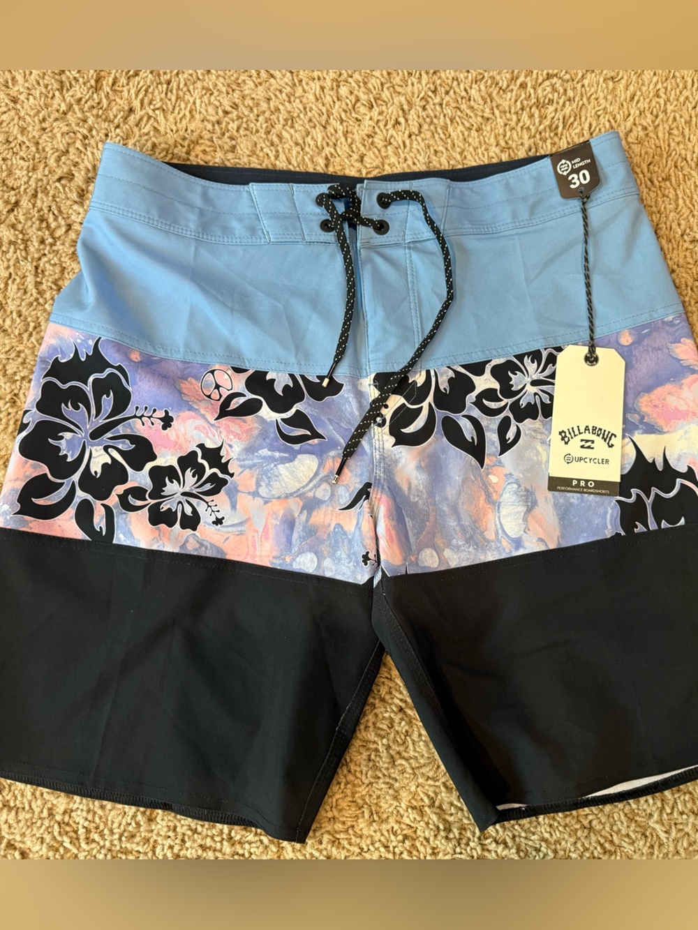 Billabong Men’s Black, Light Blue & Pink Floral Swim Trunks